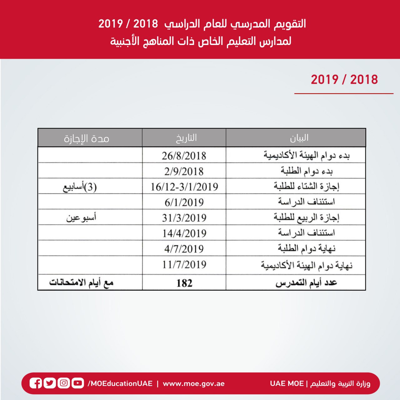 2 سبتمبر دوام الطلبة للعام الدراسي 2018 2019 عبر الإمارات تعليم البيان